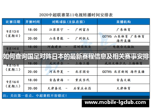 如何查询国足对阵日本的最新赛程信息及相关赛事安排