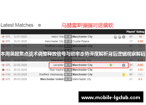 本周英超焦点战术调整释放信号与赔率走势深度解析背后逻辑观察解码